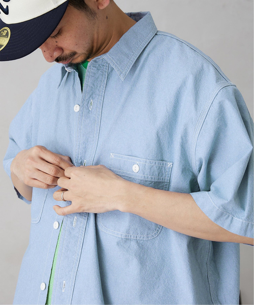 JOURNAL STANDARD relume（ジャーナルスタンダード　レリューム）の「【HOUSE HOLD / ハウスホールド】オーバーサイズシャンブレー半袖シャツ（シャツ/ブラウス・メンズ・ホワイト/ネイビー/ブルー/グリーン・2/4/3）」の22枚目の写真