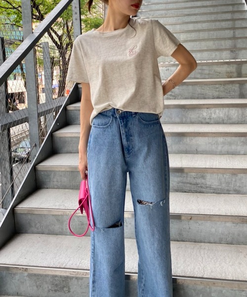 one after another NICE CLAUP(ワンアフターアナザーナイスクラップ)の「ダメージワイドパンツ(デニムパンツ・レディース・アイボリー/ブラック/ブルー/ベビーピンク・S/M)」の9枚目の写真