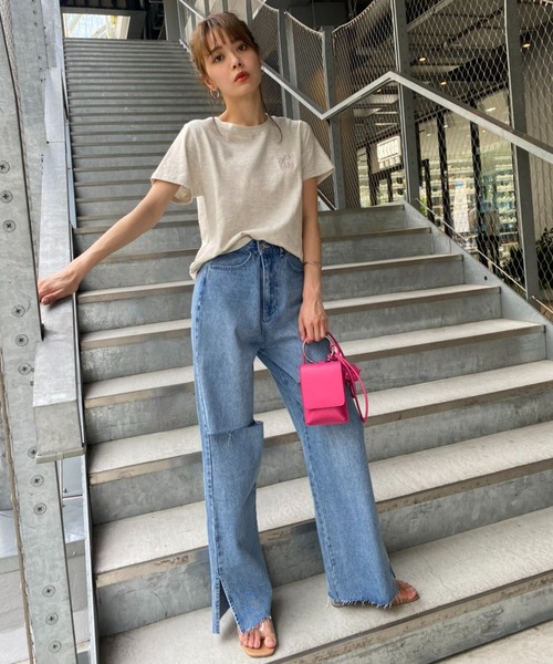 one after another NICE CLAUP(ワンアフターアナザーナイスクラップ)の「ダメージワイドパンツ(デニムパンツ・レディース・アイボリー/ブラック/ブルー/ベビーピンク・S/M)」の8枚目の写真