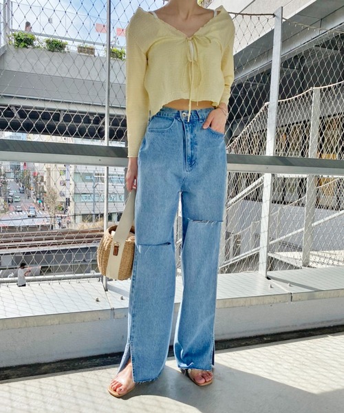 one after another NICE CLAUP(ワンアフターアナザーナイスクラップ)の「ダメージワイドパンツ(デニムパンツ・レディース・アイボリー/ブラック/ブルー/ベビーピンク・S/M)」の16枚目の写真