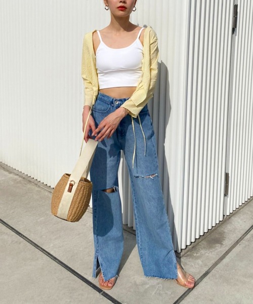 one after another NICE CLAUP(ワンアフターアナザーナイスクラップ)の「ダメージワイドパンツ(デニムパンツ・レディース・アイボリー/ブラック/ブルー/ベビーピンク・S/M)」の14枚目の写真