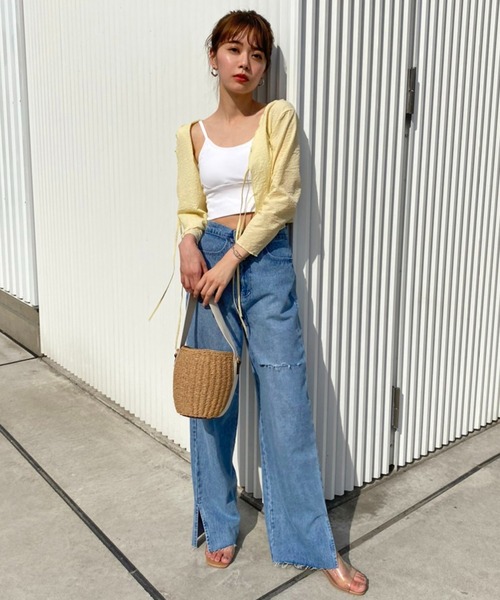 one after another NICE CLAUP(ワンアフターアナザーナイスクラップ)の「ダメージワイドパンツ(デニムパンツ・レディース・アイボリー/ブラック/ブルー/ベビーピンク・S/M)」の15枚目の写真