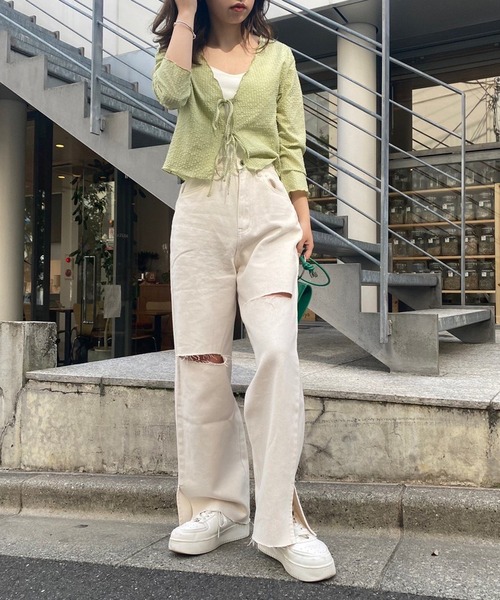 one after another NICE CLAUP(ワンアフターアナザーナイスクラップ)の「ダメージワイドパンツ(デニムパンツ・レディース・アイボリー/ブラック/ブルー/ベビーピンク・S/M)」の21枚目の写真