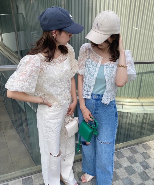 one after another NICE CLAUP(ワンアフターアナザーナイスクラップ)の「ダメージワイドパンツ(デニムパンツ・レディース・アイボリー/ブラック/ブルー/ベビーピンク・S/M)」の6枚目の写真