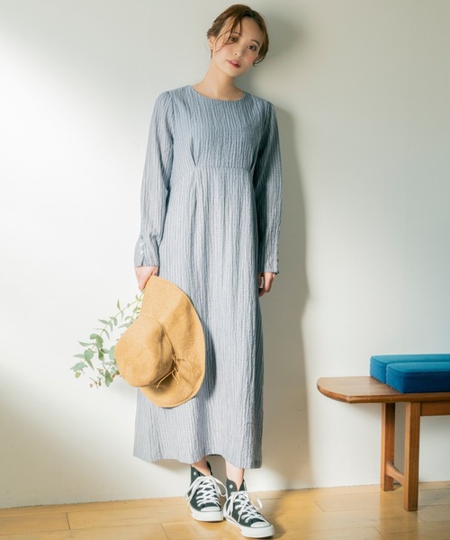 Brownie（ブラウニー）の「Brownie チェック柄 ウエスト切替ワンピース（ワンピース・レディース・ネイビー/グレー/カーキ/ライトベージュ・FREE）」の2枚目の写真