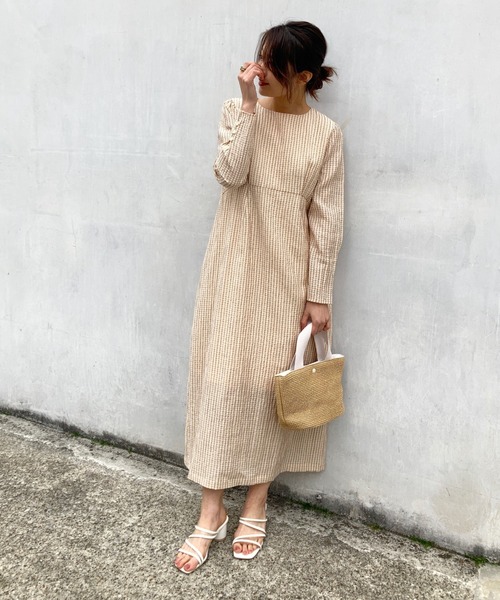 Brownie（ブラウニー）の「Brownie チェック柄 ウエスト切替ワンピース（ワンピース・レディース・ネイビー/グレー/カーキ/ライトベージュ・FREE）」の20枚目の写真