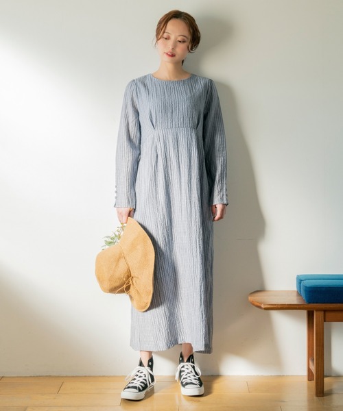 Brownie（ブラウニー）の「Brownie チェック柄 ウエスト切替ワンピース（ワンピース・レディース・ネイビー/グレー/カーキ/ライトベージュ・FREE）」の8枚目の写真