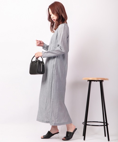 Brownie（ブラウニー）の「Brownie チェック柄 ウエスト切替ワンピース（ワンピース・レディース・ネイビー/グレー/カーキ/ライトベージュ・FREE）」の16枚目の写真