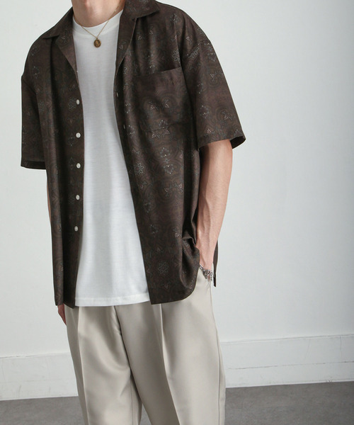 ZIP FIVE（ジップファイブ）の「【ZIP FIVE】ドレープ ルーズシルエット オープンカラー 半袖 柄シャツ（シャツ/ブラウス・メンズ・ブラック/ネイビー/ブラウン/グレイッシュブルー/チャコール/ブラック系/ブルー系/ブラウン系/ブルー系1/ブラウン系1/ブラック系1/ホワイト系/ホワイト系1・MEDIUM/LARGE/X-LARGE）」の20枚目の写真