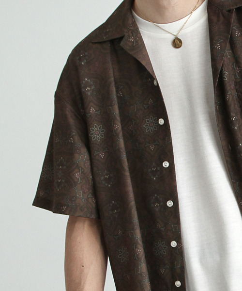 ZIP FIVE（ジップファイブ）の「【ZIP FIVE】ドレープ ルーズシルエット オープンカラー 半袖 柄シャツ（シャツ/ブラウス・メンズ・ブラック/ネイビー/ブラウン/グレイッシュブルー/チャコール/ブラック系/ブルー系/ブラウン系/ブルー系1/ブラウン系1/ブラック系1/ホワイト系/ホワイト系1・MEDIUM/LARGE/X-LARGE）」の19枚目の写真