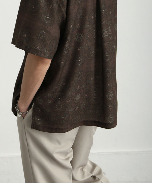 ZIP FIVE（ジップファイブ）の「【ZIP FIVE】ドレープ ルーズシルエット オープンカラー 半袖 柄シャツ（シャツ/ブラウス・メンズ・ブラック/ネイビー/ブラウン/グレイッシュブルー/チャコール/ブラック系/ブルー系/ブラウン系/ブルー系1/ブラウン系1/ブラック系1/ホワイト系/ホワイト系1・MEDIUM/LARGE/X-LARGE）」の17枚目の写真