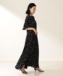 Demi-Luxe BEAMS クルーネック プリントワンピース マキシ丈 Demi-Luxe BEAMS クルーネック プリントワンピース マキシ丈