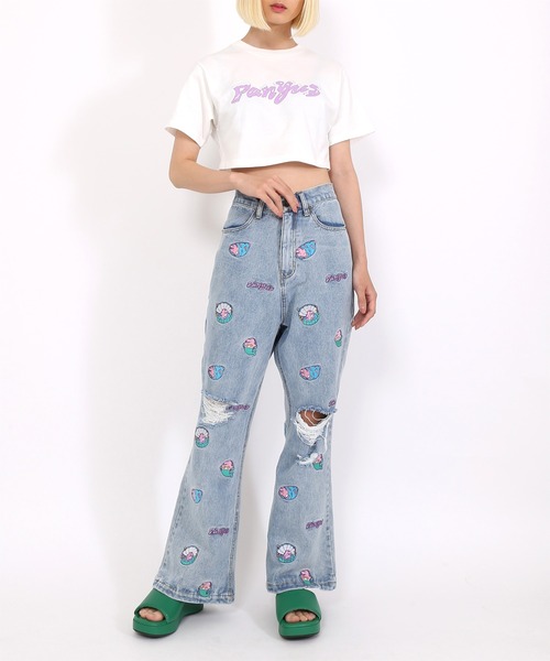 PUNYUS（プニュズ）の「クロップドロゴＴシャツ（Tシャツ/カットソー・レディース・パープル/ブラック/ホワイト・3/1/2/4）」の20枚目の写真