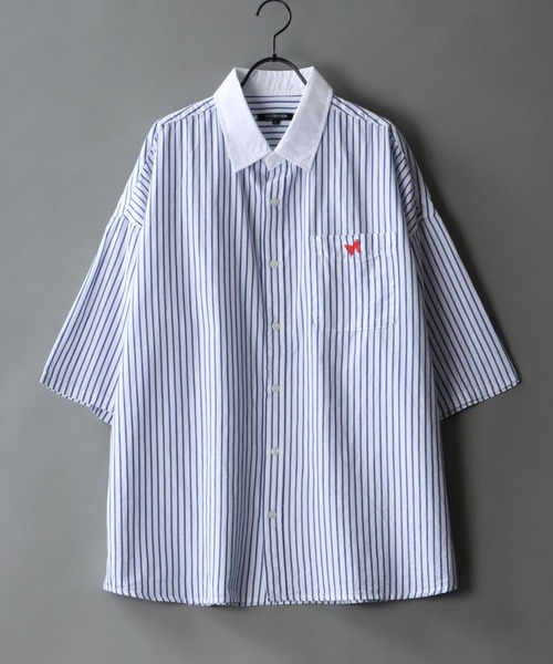 SITRY（シトリー）の「Wide silhouette Cleric stripe shirt/ワイドシルエット ストライプ クレリックシャツ（シャツ/ブラウス・メンズ・ブラック/ネイビー/ブルー・M/L）」の3枚目の写真