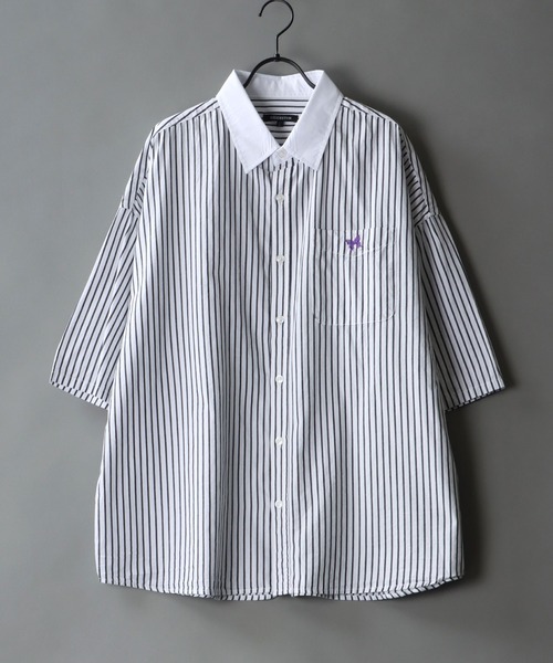 SITRY（シトリー）の「Wide silhouette Cleric stripe shirt/ワイドシルエット ストライプ クレリックシャツ（シャツ/ブラウス・メンズ・ブラック/ネイビー/ブルー・M/L）」の2枚目の写真
