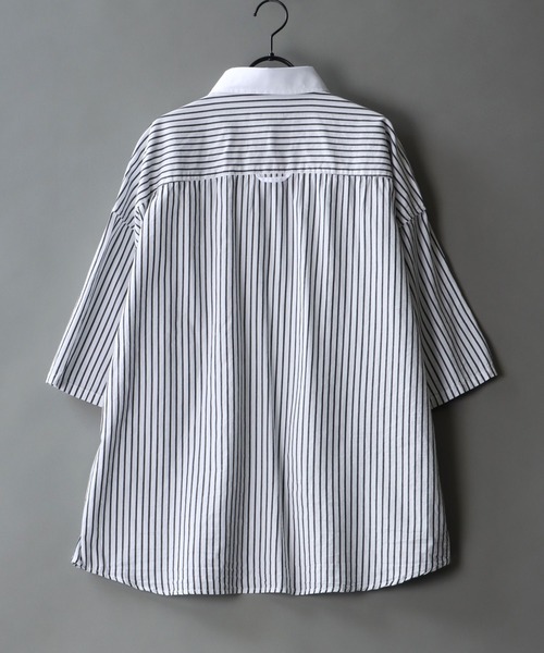 SITRY（シトリー）の「Wide silhouette Cleric stripe shirt/ワイドシルエット ストライプ クレリックシャツ（シャツ/ブラウス・メンズ・ブラック/ネイビー/ブルー・M/L）」の7枚目の写真