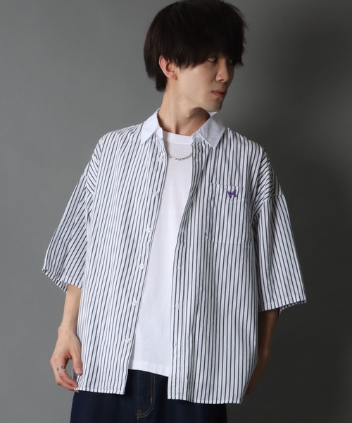 SITRY（シトリー）の「Wide silhouette Cleric stripe shirt/ワイドシルエット ストライプ クレリックシャツ（シャツ/ブラウス・メンズ・ブラック/ネイビー/ブルー・M/L）」の13枚目の写真