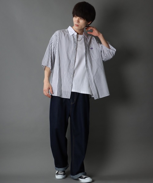 SITRY（シトリー）の「Wide silhouette Cleric stripe shirt/ワイドシルエット ストライプ クレリックシャツ（シャツ/ブラウス・メンズ・ブラック/ネイビー/ブルー・M/L）」の19枚目の写真