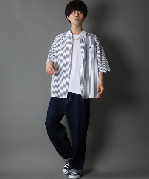 SITRY（シトリー）の「Wide silhouette Cleric stripe shirt/ワイドシルエット ストライプ クレリックシャツ（シャツ/ブラウス・メンズ・ブラック/ネイビー/ブルー・M/L）」の20枚目の写真