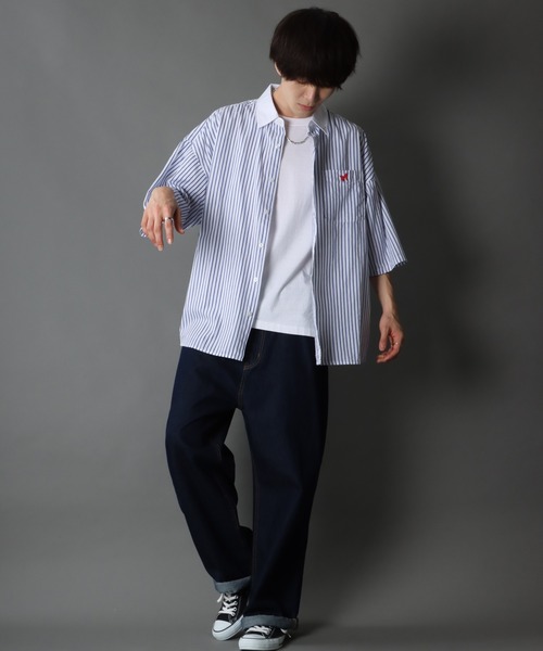 SITRY（シトリー）の「Wide silhouette Cleric stripe shirt/ワイドシルエット ストライプ クレリックシャツ（シャツ/ブラウス・メンズ・ブラック/ネイビー/ブルー・M/L）」の21枚目の写真