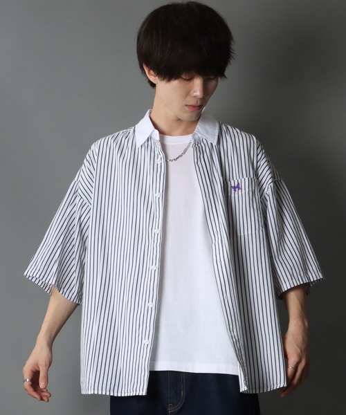 SITRY（シトリー）の「Wide silhouette Cleric stripe shirt/ワイドシルエット ストライプ クレリックシャツ（シャツ/ブラウス・メンズ・ブラック/ネイビー/ブルー・M/L）」の12枚目の写真