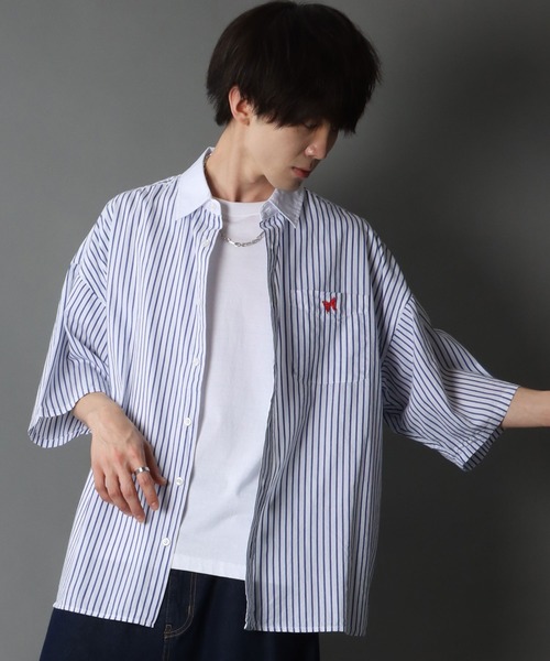 SITRY（シトリー）の「Wide silhouette Cleric stripe shirt/ワイドシルエット ストライプ クレリックシャツ（シャツ/ブラウス・メンズ・ブラック/ネイビー/ブルー・M/L）」の15枚目の写真