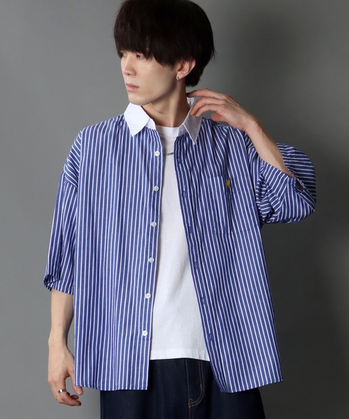 SITRY（シトリー）の「Wide silhouette Cleric stripe shirt/ワイドシルエット ストライプ クレリックシャツ（シャツ/ブラウス・メンズ・ブラック/ネイビー/ブルー・M/L）」の16枚目の写真