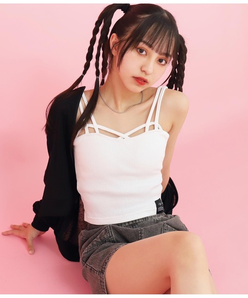 ANAP GiRL(アナップガール)の「デザインパッド付ショートキャミソール(キャミソール・キッズ・ホワイト/ブラック・S/M/XS)」の7枚目の写真