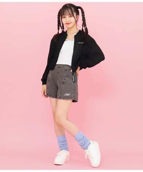 ANAP GiRL(アナップガール)の「デザインパッド付ショートキャミソール(キャミソール・キッズ・ホワイト/ブラック・S/M/XS)」の5枚目の写真