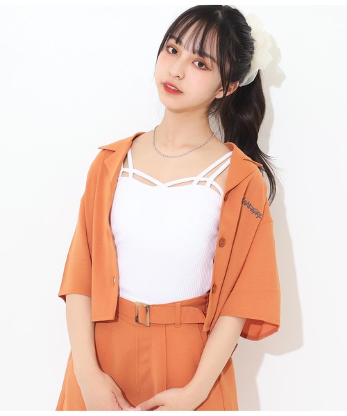 ANAP GiRL(アナップガール)の「デザインパッド付ショートキャミソール(キャミソール・キッズ・ホワイト/ブラック・S/M/XS)」の11枚目の写真