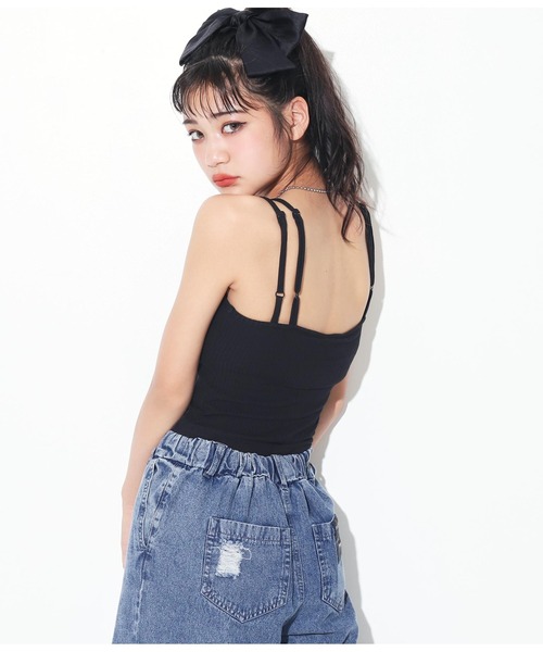 ANAP GiRL(アナップガール)の「デザインパッド付ショートキャミソール(キャミソール・キッズ・ホワイト/ブラック・S/M/XS)」の14枚目の写真