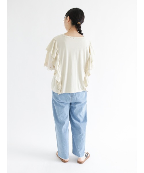 Samansa Mos2（サマンサ モスモス）の「ピグメントフリルカットソー（Tシャツ/カットソー・レディース・キナリ/モカ/ブラック・ﾌﾘ-）」の4枚目の写真