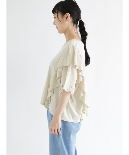 Samansa Mos2（サマンサ モスモス）の「ピグメントフリルカットソー（Tシャツ/カットソー・レディース・キナリ/モカ/ブラック・ﾌﾘ-）」の10枚目の写真