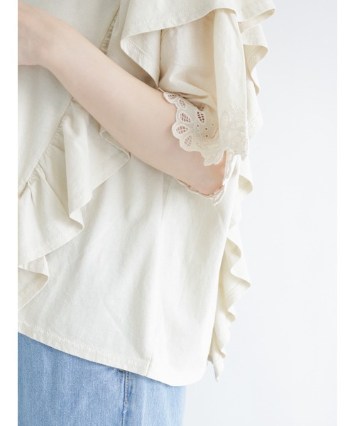 Samansa Mos2（サマンサ モスモス）の「ピグメントフリルカットソー（Tシャツ/カットソー・レディース・キナリ/モカ/ブラック・ﾌﾘ-）」の8枚目の写真