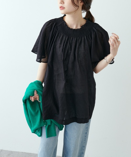 PUAL CE CIN（ピュアルセシン）の「綿麻ローンブラウス（シャツ/ブラウス・レディース・ブラック/ピンク/グリーン・FREE）」の7枚目の写真