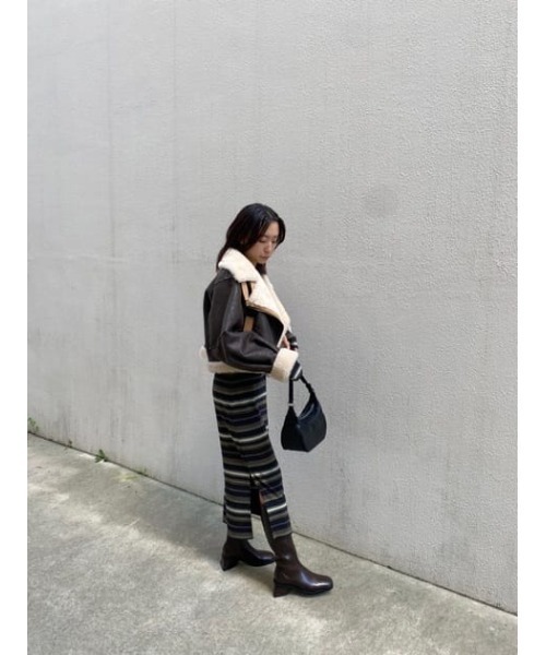 THROW by SLY（スローバイスライ）の「THROW SQUARE KNEE BOOTS スクエア ニーブーツ ロングブーツ（ブーツ・レディース・グリーン/ブラウン・LARGE/SMALL/MEDIUM）」の6枚目の写真