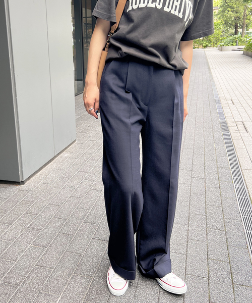 Spick & Span（スピックアンドスパン）の「ダブルクロスタックカフドパンツ（スラックス・レディース・ベージュ/ネイビー・38/36）」の10枚目の写真