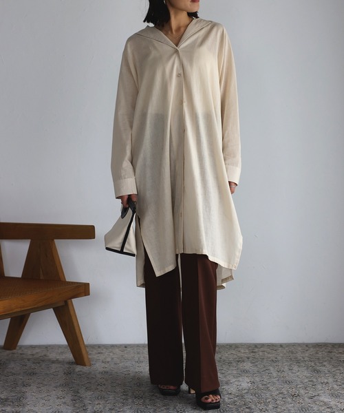 mi via loca(ミヴィアロカ)の「オーバーサイズ開衿シャツワンピース(シャツ/ブラウス・レディース・ブラック/オレンジ/ブルー/ライトベージュ・FREE)」の9枚目の写真