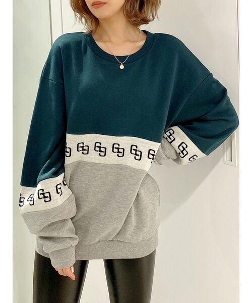 GYDA（ジェイダ）の「GGジャカードライン SWITCHINGスウェットトップス（スウェット・レディース・オフホワイト/グリーン/ベージュ・FREE）」の3枚目の写真