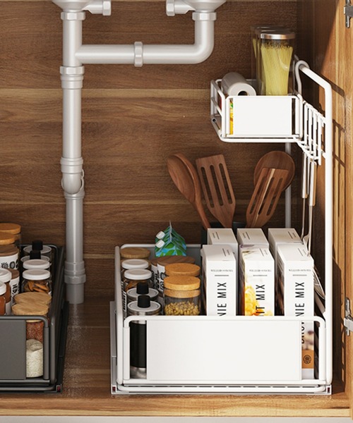 【セール】頑丈シンク下スライドラック2段（収納グッズ）｜aimoha（アイモハ）