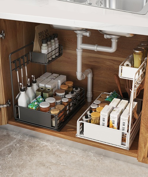 【セール】頑丈シンク下スライドラック2段（収納グッズ）｜aimoha（アイモハ）