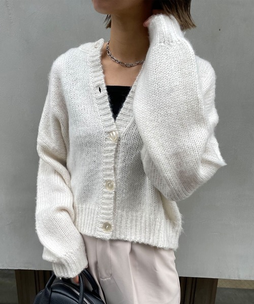 MLI'A（エムリア）の「モヘアタッチニットカーディガン（カーディガン/ボレロ・レディース・ブラック/ベージュ/パープル/ライム/アイボリー/レンガ/イエロー系その他・M）」の2枚目の写真