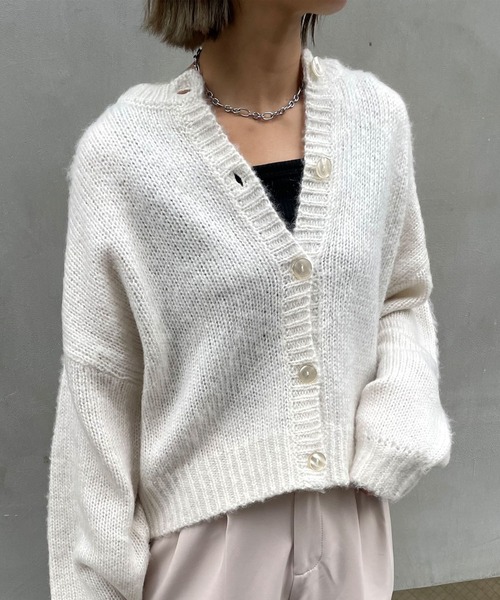 MLI'A（エムリア）の「モヘアタッチニットカーディガン（カーディガン/ボレロ・レディース・ブラック/ベージュ/パープル/ライム/アイボリー/レンガ/イエロー系その他・M）」の14枚目の写真