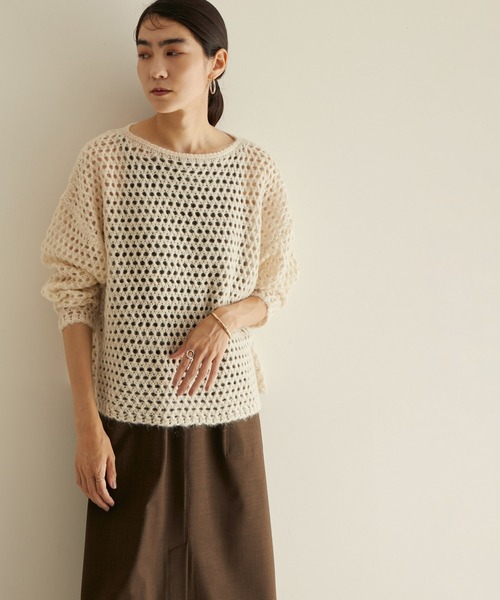 SALON adam et rope'(サロン アダム エ ロペ)の「【WEB限定】透かし編みメッシュモヘヤニット(ニット/セーター・レディース・ホワイト/グレー/ブルー・FREE)」の2枚目の写真