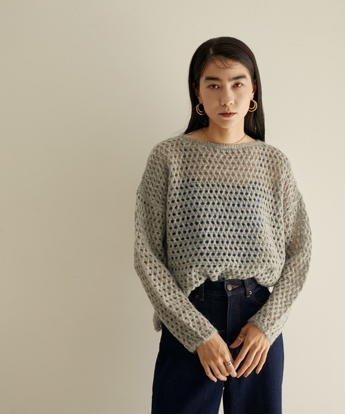 SALON adam et rope'(サロン アダム エ ロペ)の「【WEB限定】透かし編みメッシュモヘヤニット(ニット/セーター・レディース・ホワイト/グレー/ブルー・FREE)」の5枚目の写真