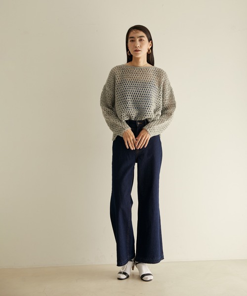 SALON adam et rope'(サロン アダム エ ロペ)の「【WEB限定】透かし編みメッシュモヘヤニット(ニット/セーター・レディース・ホワイト/グレー/ブルー・FREE)」の13枚目の写真