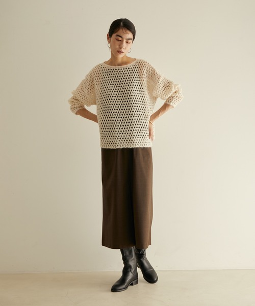 SALON adam et rope'(サロン アダム エ ロペ)の「【WEB限定】透かし編みメッシュモヘヤニット(ニット/セーター・レディース・ホワイト/グレー/ブルー・FREE)」の4枚目の写真