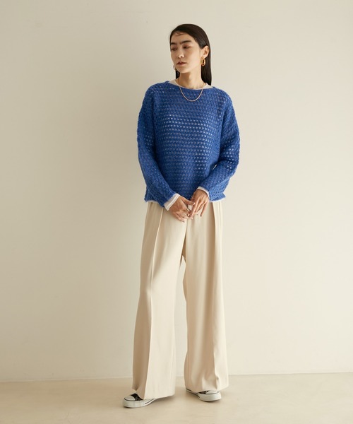 SALON adam et rope'(サロン アダム エ ロペ)の「【WEB限定】透かし編みメッシュモヘヤニット(ニット/セーター・レディース・ホワイト/グレー/ブルー・FREE)」の6枚目の写真