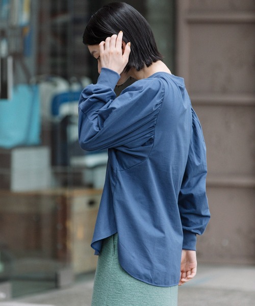 Munich（ミューニック）の「プレミアムコットンジャージギャザースリーブプルオーバー（Tシャツ/カットソー・レディース・ホワイト/ダークブラウン/ブラック/ネイビー・FREE）」の9枚目の写真