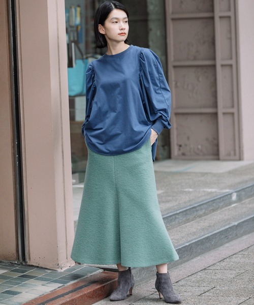 Munich（ミューニック）の「プレミアムコットンジャージギャザースリーブプルオーバー（Tシャツ/カットソー・レディース・ホワイト/ダークブラウン/ブラック/ネイビー・FREE）」の5枚目の写真